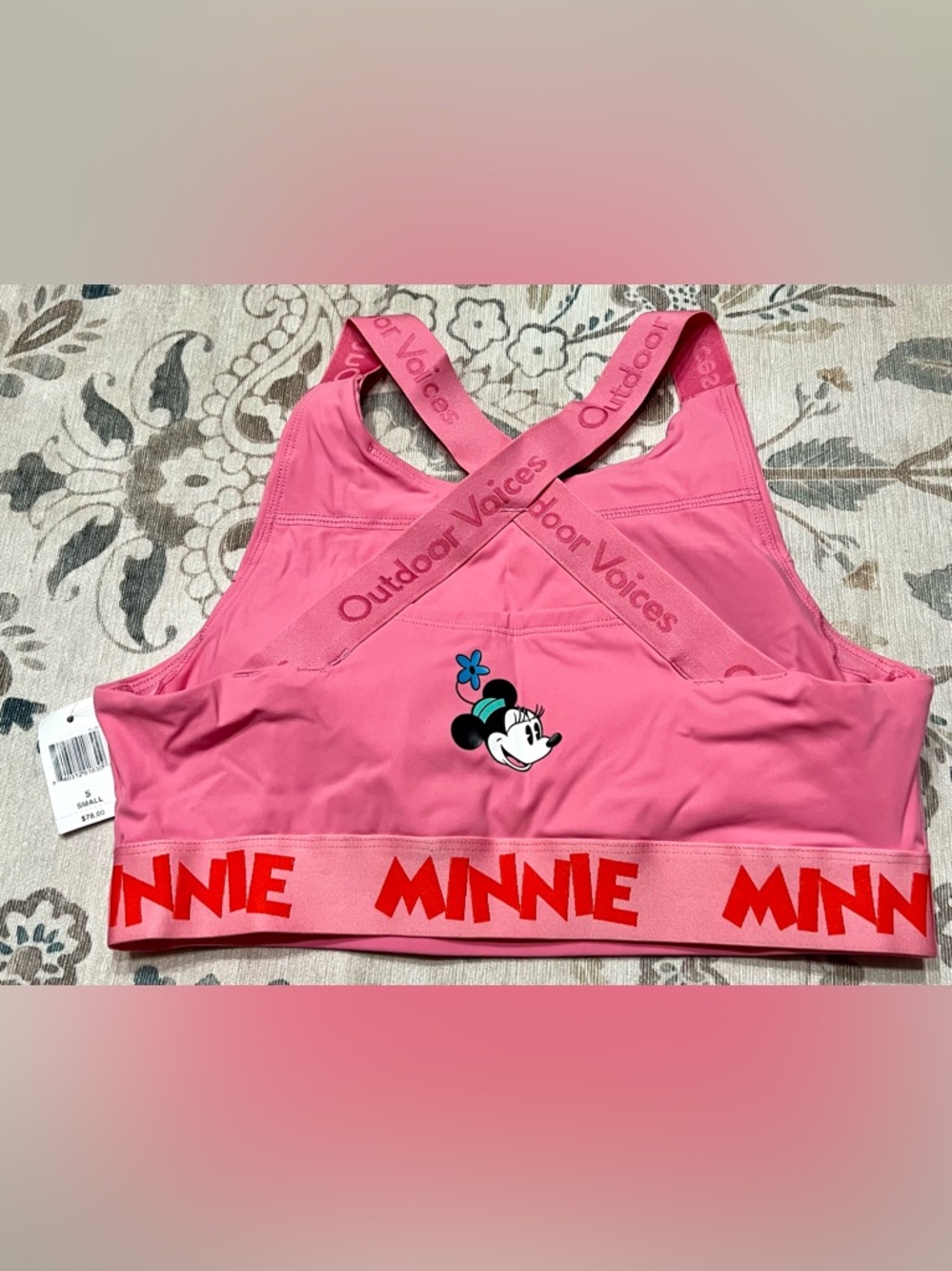 NWT Outdoor Voices X Disney Minnie Mouse Sports Bra Pink Size Small/Medium